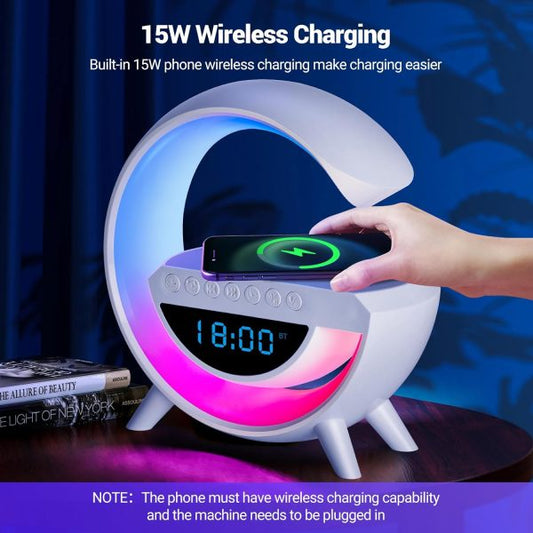 LED Wireless Charging Speaker & Atmosphere Lamp BT-3401 | RGB Night Light | Bluetooth Speaker | Fast Wireless Charger