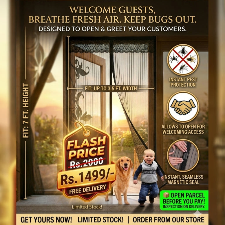 hunt pk Advertisement for a security screen door with features and pricing displayed.