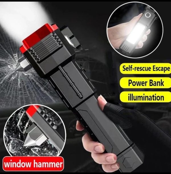 Rechargeable Tactical LED Flashlight | Power Bank | Safety Hammer