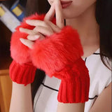 Women’s Faux Fur Fingerless Knitted Gloves